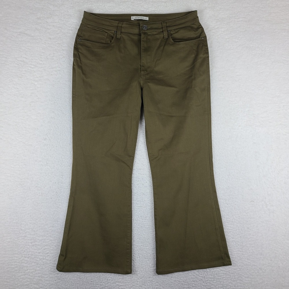 Whetherly Jeans Womens 32/14 Olive Green Beverly High Rise Ankle Flare Dark Wash